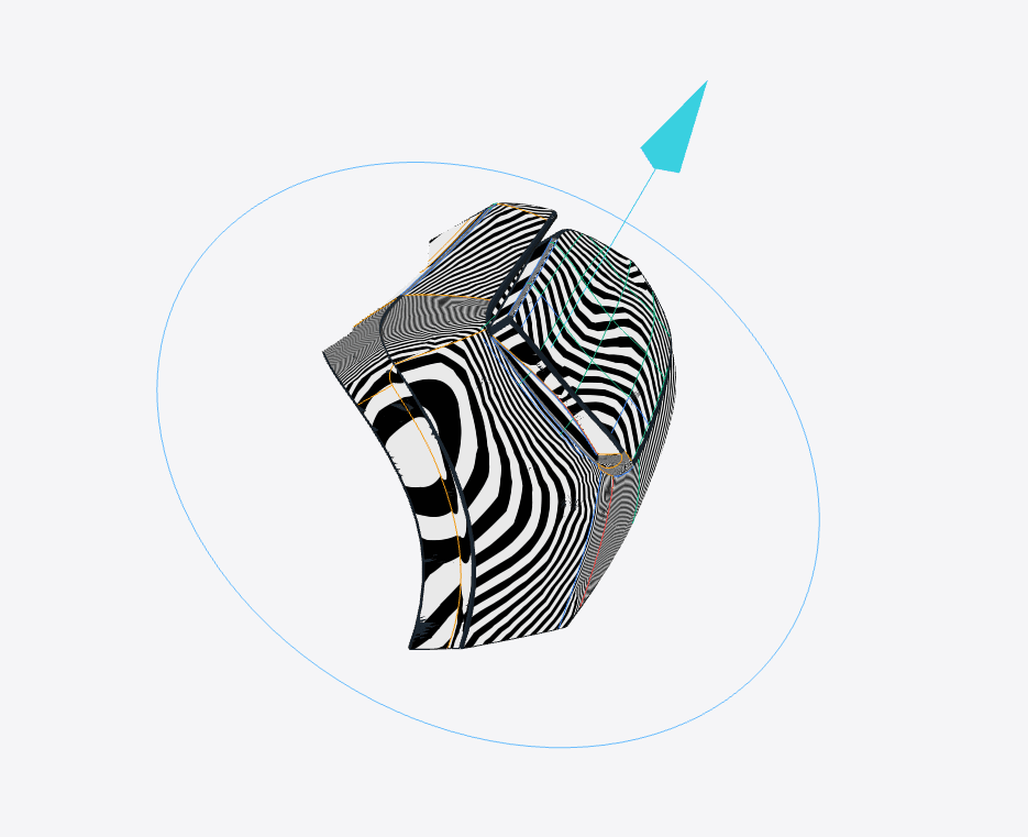 Odin visualization showing a selected exterior Class A bumper surface and the computed pull direction.